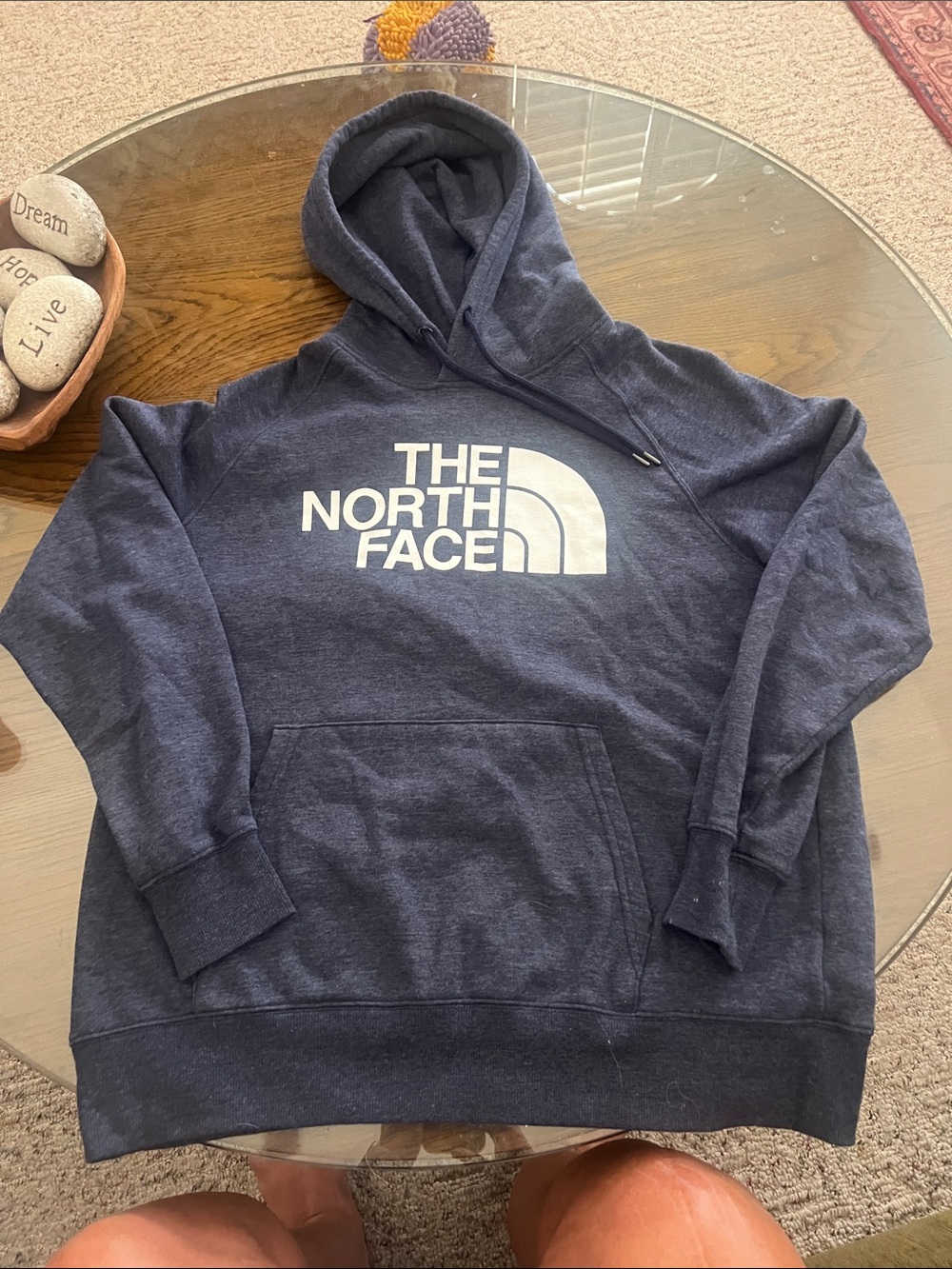 The North Face Navy Blue Pullover Hoodie with White Logo
